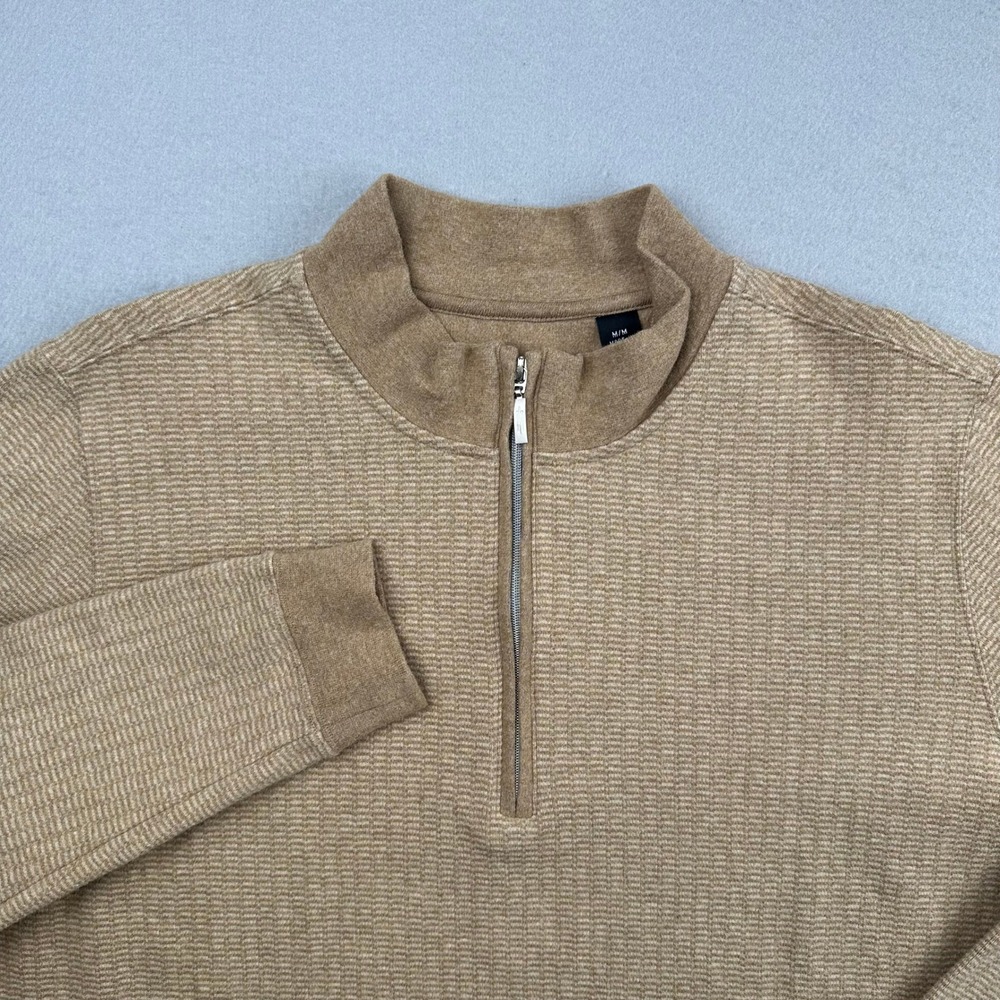 Carnoustie Quarter Zip Pullover Mens Medium Tan Cotton Micro Stripe Talking Rock